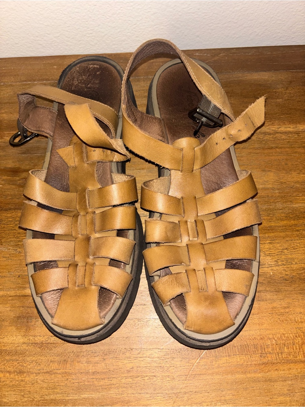 Free People Tan Woven Leather Fisherman Sandals - Picture 3 of 6